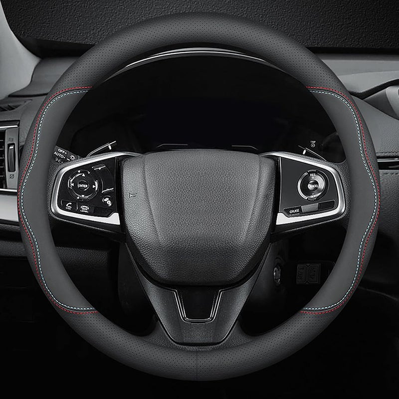 HAOTULE New Nappa Leather car Steering Wheel Cover  Universal 15 inch Black - Image 1
